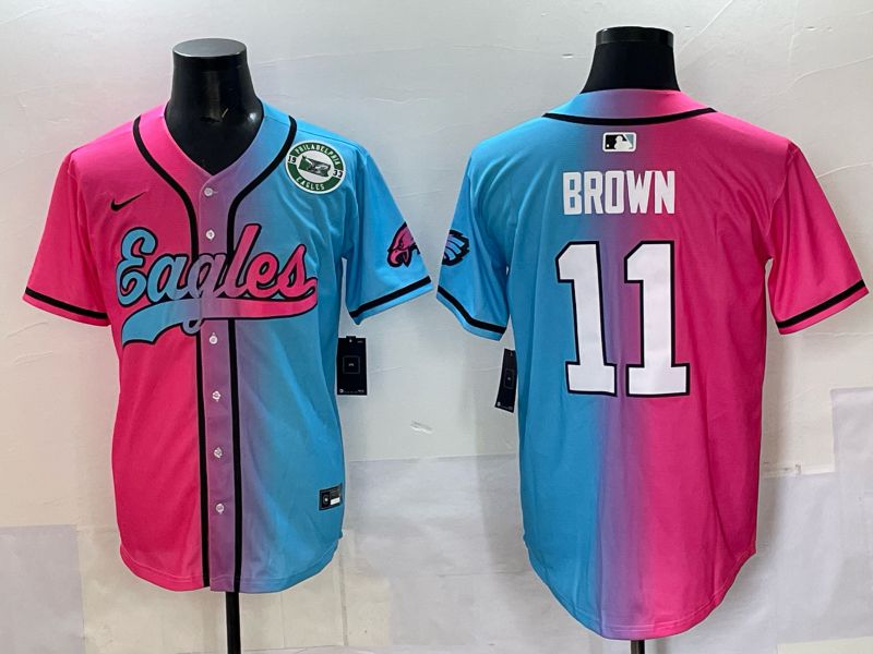 Men 2025 Philadelphia Eagles #11 Brown Blue pink Nike Limited NFL Jersey style 08